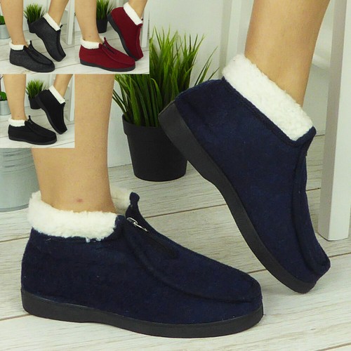 Womens Ladies Slippers Boots Front Zip 