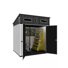 Large Resin Storage Shed 6x6FT Lockable Garden Tool Shed w/Windows, Floor & Vent