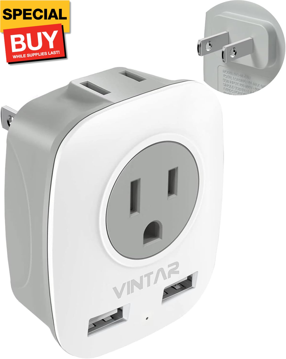 US to Japan Plug Adapter, 2 Prong to 3 Prong Outlet Adapter 2