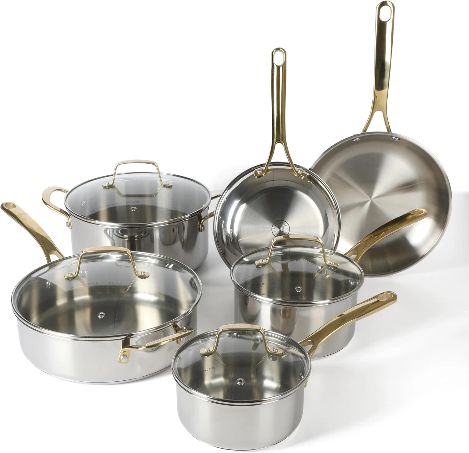 Castelle 10-Piece Non-Toxic Stainless Steel Cookware Set with Gold Handles