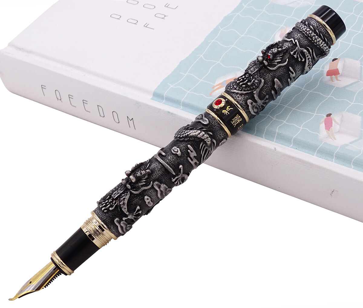 Jinhao Vintage Calligraphy Fude Fountain Pen Double Dragon Gray