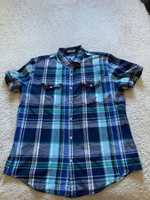Express Men Plaid Short Sleeve Pockets Button-Up Shirt Multicolor Size L 16-16.5