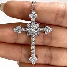 2 Ct Round Cut White Moissanite Women's Cross Pendant 14K White Gold Plated