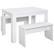 Kitchen Dining Table and 2 Benches Set for Limited Space - White