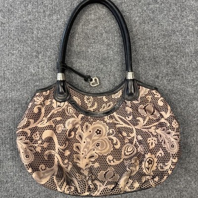 Brighton Hobo Bag Womens Medium Brown Paisley Leather Trim Shoulder Bag
