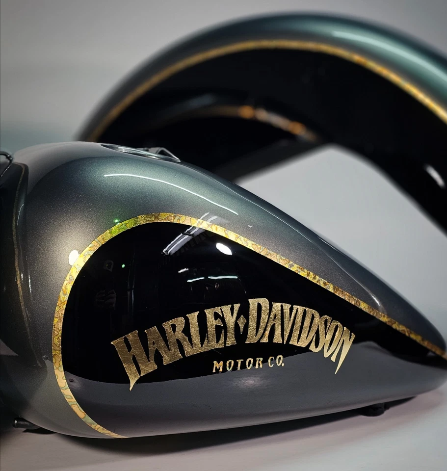 Juego de hojalata pintada personalizada Harley Davidson Heritage Softail (guardabarros estirado Vicla) Foto 2 de 4