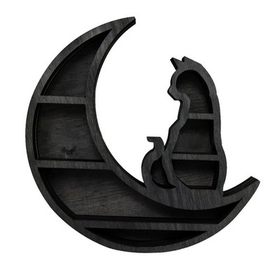 EMVANV Wooden Crystal Shelf, Moon Cat Home 11.8x11.8x1.2 inches, Black 