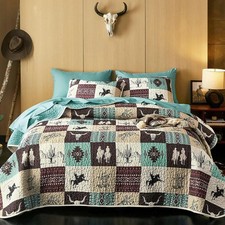 Western Quilt Set, Southwestern Aztec Country Horse Cowboy Rustic Ranch Patte...