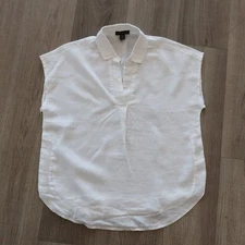 SAKS FIFTH AVENUE 100% linen white shirt top summer basic minimalist popover Sml