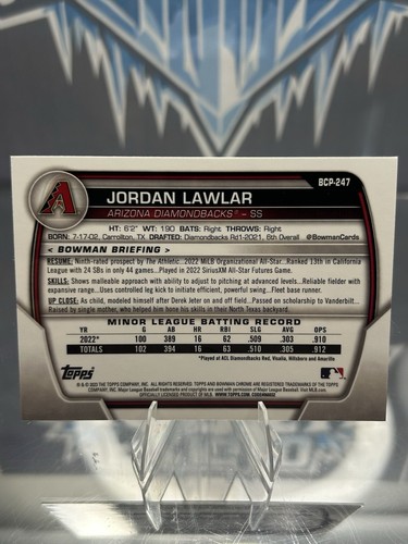 2023 Bowman Chrome - Prospects Jordan Lawlar #BCP-247 Mojo Refractor (RC) - Picture 2 of 2