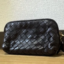 Bottega Veneta Intrecciato Dark Brown Cosmetic Pouch Accessory Case