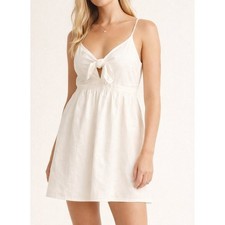 NWT Old Navy Womens Linen Blend Tie Front Mini Dress White Sz M LWD Resort Beach