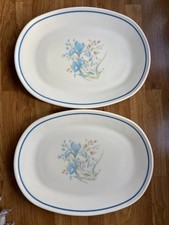 2 x Vintage Pyrex BLUE IRIS OVAL STEAK PLATES 12" x 9" - v.g.cond.