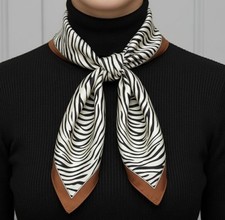 ⭐New Elegant Bandana Square Scarf Silky Satin Soft Animal Print Zebra Brown Wrap
