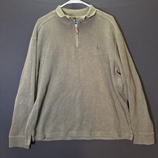 Polo Ralph Lauren Sweater Mens XL Dark Green Estate Rib 1/4 Zip Pullover Cotton