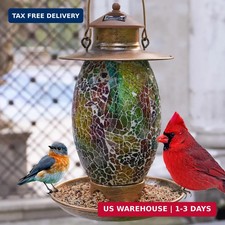Bird Feeder for Outdoor Hanging with Mosaic Stained Glass, Solar Lights, Waterpr