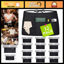 12 Pack Black Server Apron with 4 Pockets, Durable  Adjustable for Waitstaff