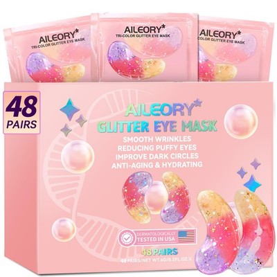 Eye Patches 48 Pairs Tri Color Glitter Gel Pads Dark Circles AILEORY Under Puffy