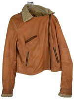 Giacca biker BERSHKA pelle marrone taglia L donna full zip casual outdoor