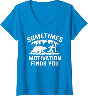 Motivation Finds You Bear Chasing Runner Funny Ladies' V-Neck Tshirt