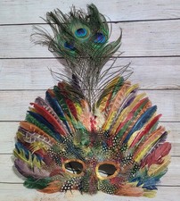 Peacock Feather Mask Ornate Vintage Masquerade Mardi Gras Halloween 17" X 14"