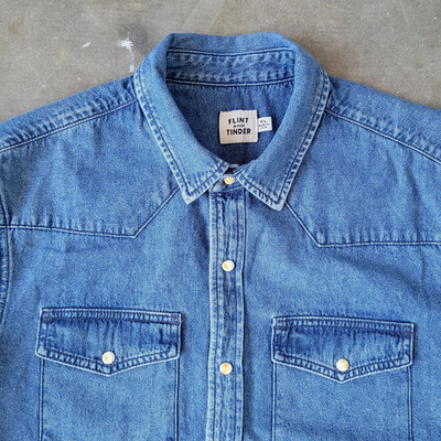 Flint and Tinder Bone Snap Button XL Western Blue Denim Shirt
