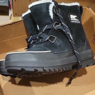 Sorel Black Suede Waterproof Faux Fur Lace Up Mid-Calf Snow Boot Women's