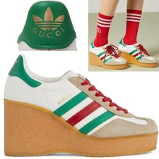 GUCCI SNEAKERS ADIDAS X GAZELLE BIANCHE SCARPE ZEPPA con TREFOIL $920 tg 41 11