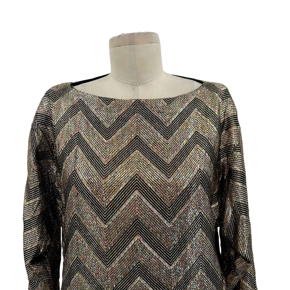 Halston Vintage Gold Black Chevron Sparkle Glitter Top Size Small - Image 2 of 4