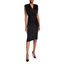 Veronica Beard Clarissa Draped Ruffle Satin Dress Black Size 8