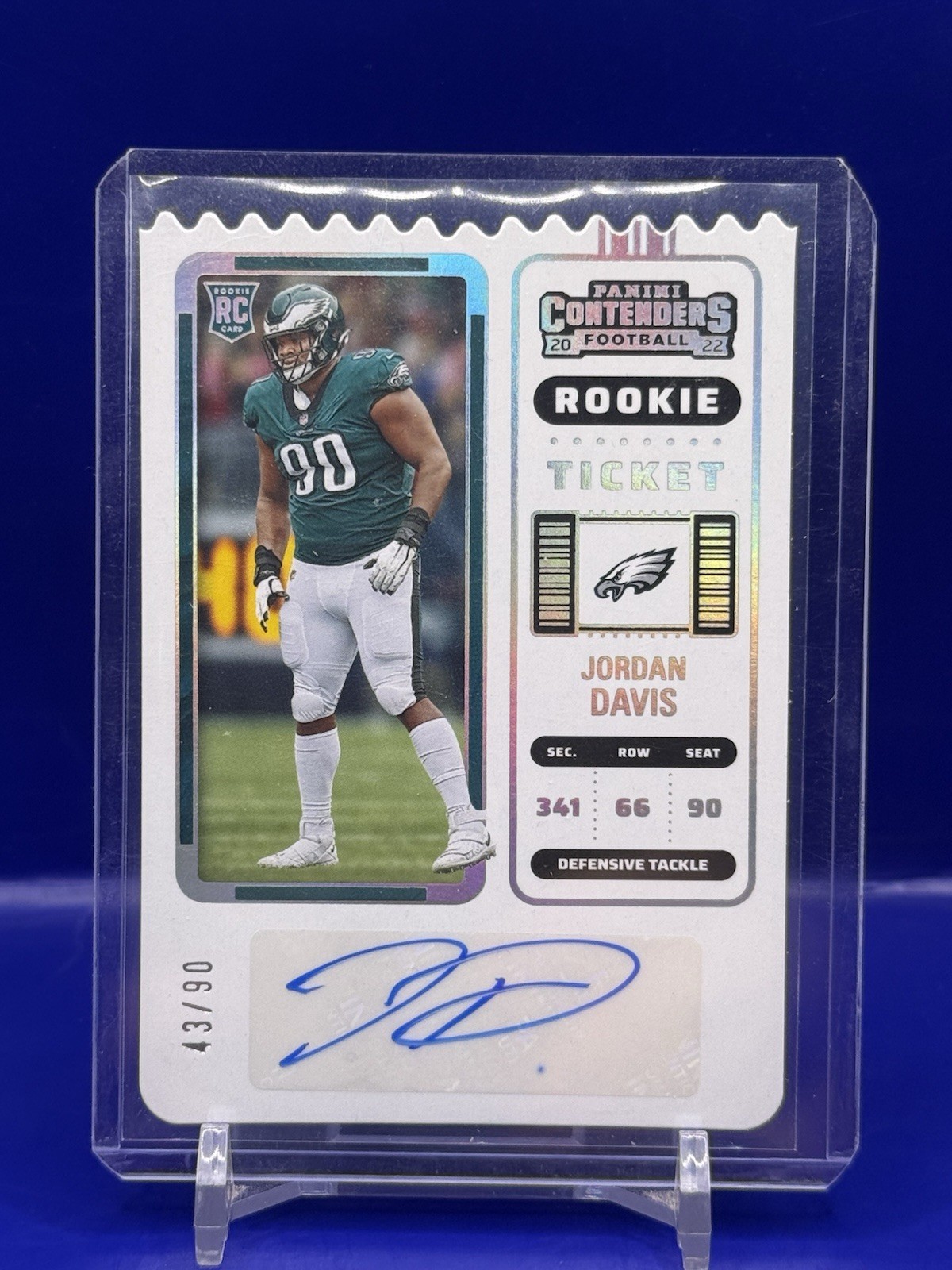 2022 Contenders Jordan Davis Rookie RC Ticket Stub Auto #43/90 Eagles