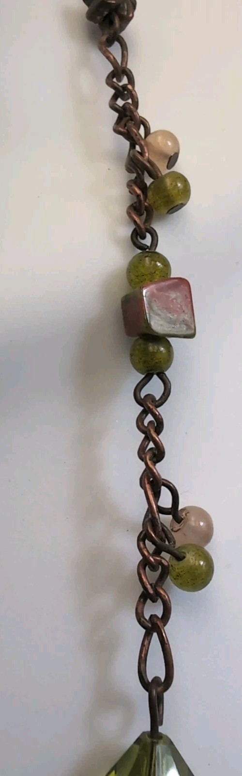 copper chain, green  pink beaded  rectangular jas… - image 5