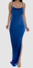Emerald Sundae Women's Junior's Blue Stretch Draped Gown Size M