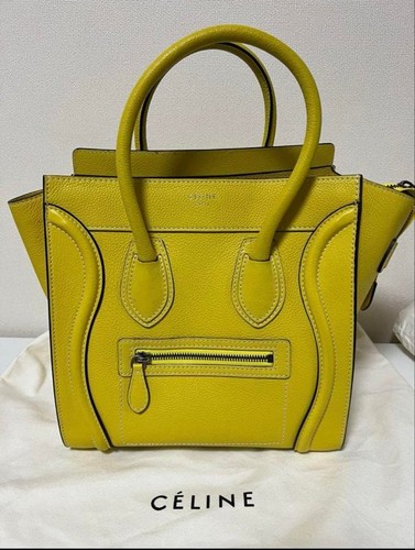 Celine Luggage Micro Shopper Bag Yellow with Marks