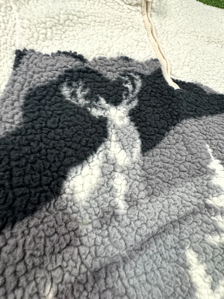 Chaqueta Sherpa Antigua Azul Marino Para Hombres Mediana Multicolor Estampado de Ciervo Cuello Simulado Cuarto Cremallera Foto 4 de 4