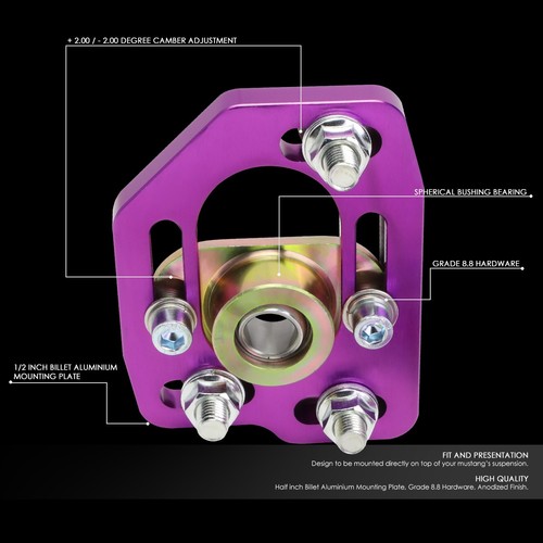 Fit 90-93 Ford Mustang Front Adjustable +/-3.0 Camber +/-2.0 Caster Plate Purple - Picture 2 of 5
