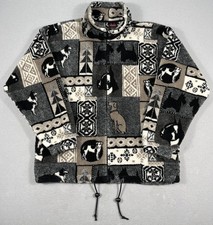 Vintage Mazmania Fleece Jacket Mens Large Dog Print Full Zip Made In USA
