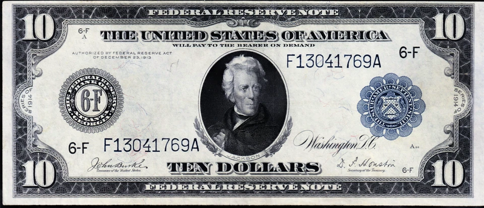 USPC FR#926 1914 $10 FRN LARGE BLUE SEAL PCGS CHOICE VF35 S/N#F13041769A - Image 3 of 4