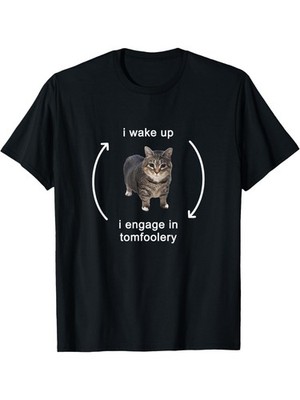 I Wake Up I Engage In Tomfoolery Silly Cat Meme T-Shirt
