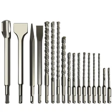 17PCS SDS Plus Bits, Rotary Hammer Drill Bits and SDS Plus Chisel Set, Carbid...