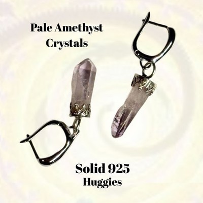 Amethyst Crystal EarRings 925 Solid Quality Huggies handmade by By JKL 688