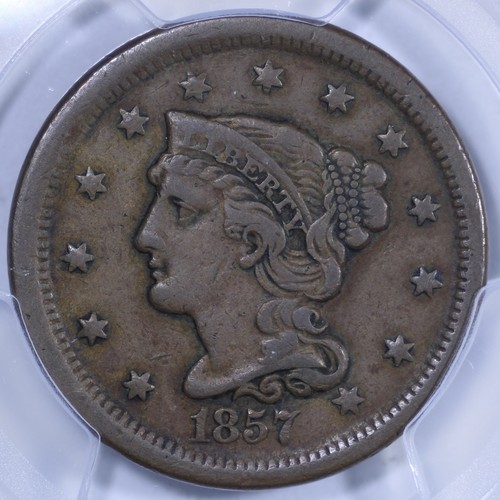 1857 Braided Hair Large Cent (Small Date) - 1c PCGS VF35 - Key Date! - Picture 3 of 4
