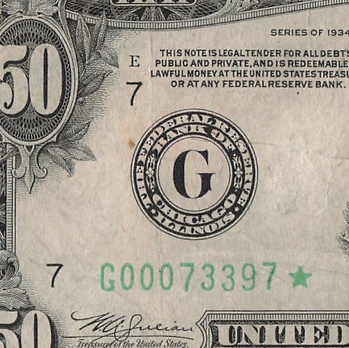 1934 Chicago Star Note Fifty Dollar Bill G00073397* Solid Star - Picture 3 of 11