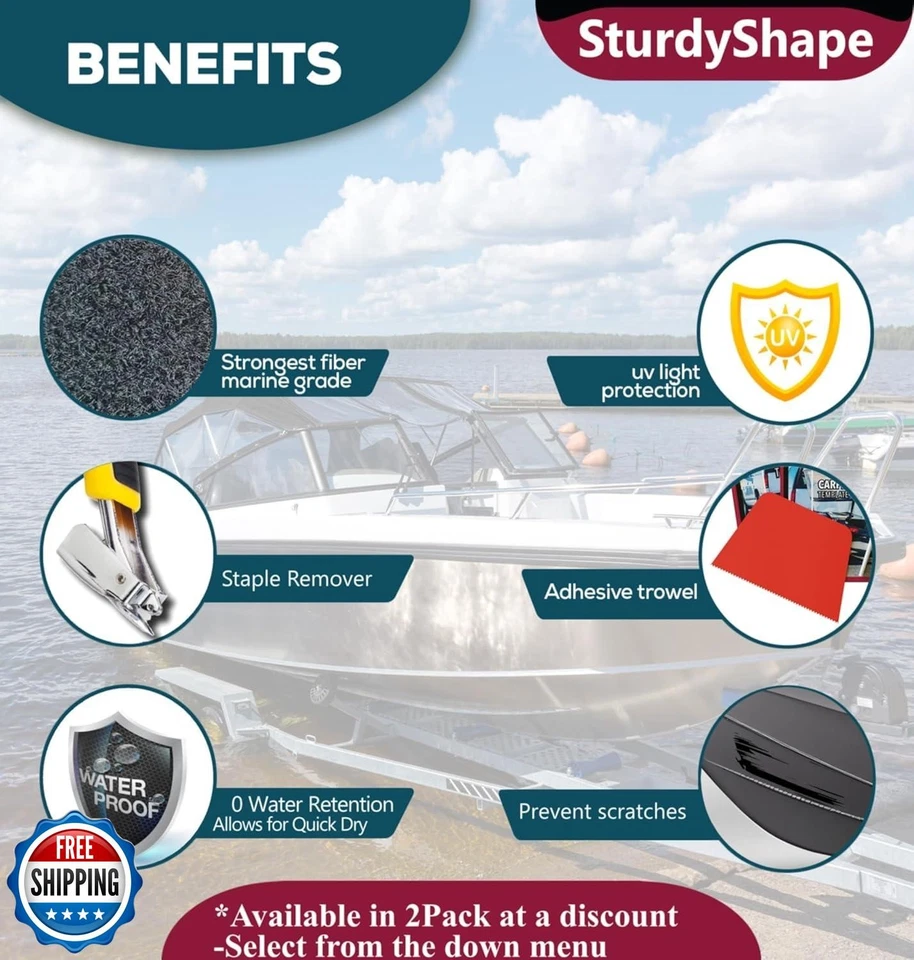 Kit de alfombras para literas remolque barco SturdyShape 9 pulgadas x 100 pies - cubiertas de alfombras marinas para Foto 2 de 4