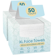 2 Pack of 50 Count XL Disposable Face Towels 10  X 12  , 100 Viscose Fibre, Soft