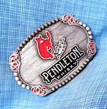 Pendleton Whisky 2023 Let er Buck Promo Belt Buckle Montana Silversmiths .GMP238