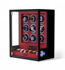 9+6 Automatic Watch Winder Fingerprint Watch Box Storage Display Case LED/RGB US