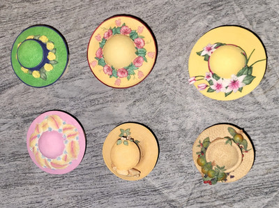 Lot of 6 Willow Hall Jane Asher Hat Trinket Boxes - 1990's. (2)
