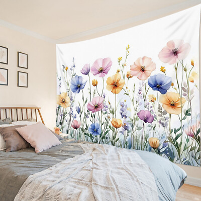 Botanical Leaf Blue and Pink Wildflower Tapestry for Bedroom Living Room  Dorm
