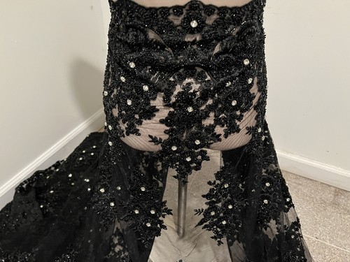 Black Heavy Beaded Sequin Rhinestones Embroidery Lace Fabric 50” Width 1 Yard - Picture 2 of 9